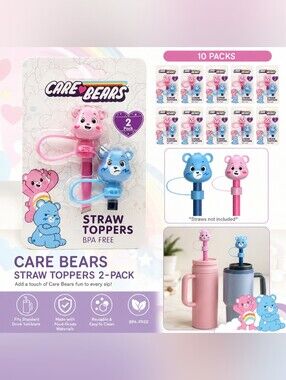 NWT 10 Sets Care Bears Grumpy Bear & Cheer Bear 10mm Straw Toppers BPA FREE